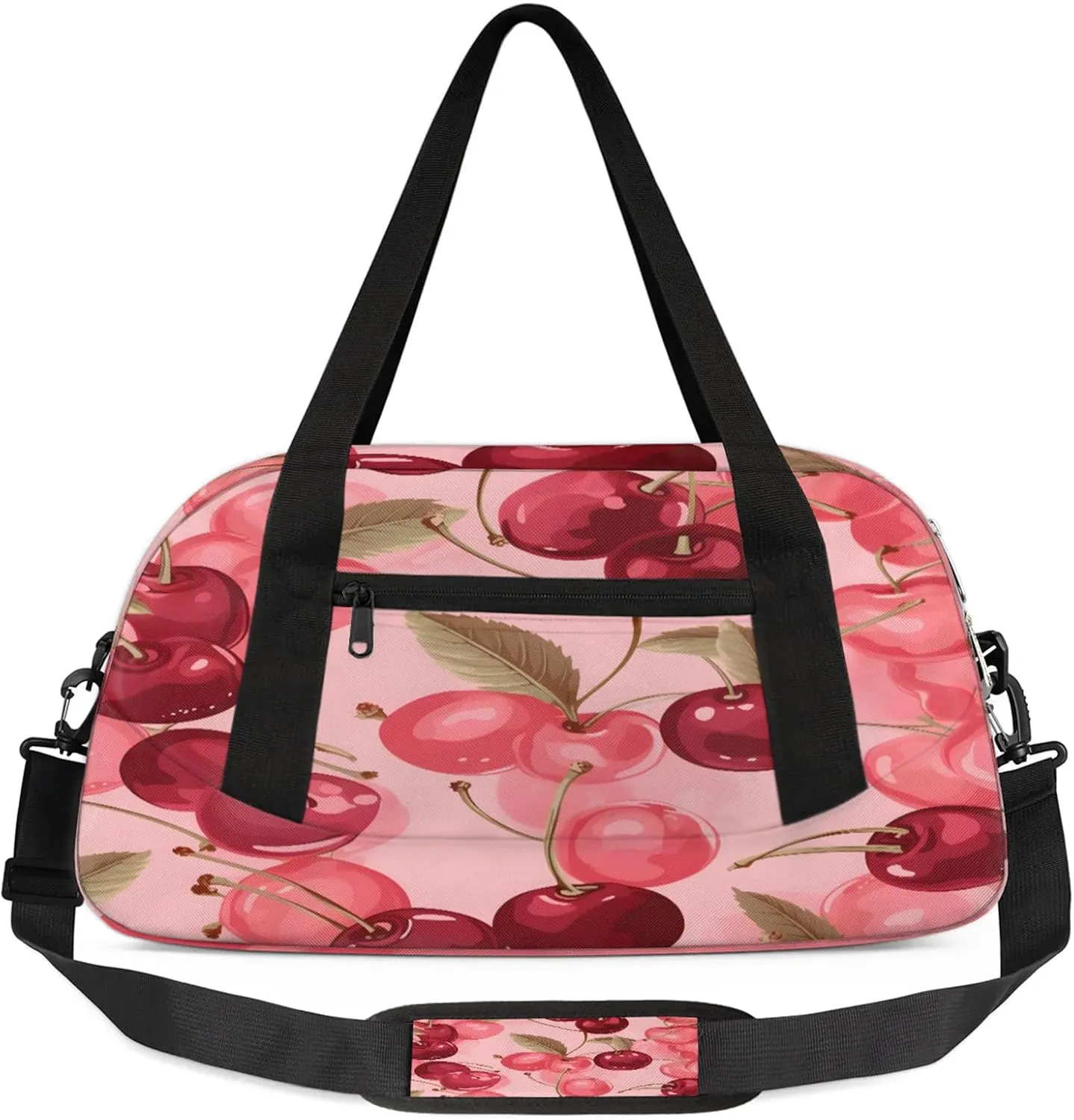 Cherry Cherries Pattern Kids Duffel Bag Lightweight Waterproof Sports Gym Bag with Front Zipper Pocket Foldable Weekender Overnight Bag for School Practice Gymnastic Ballet