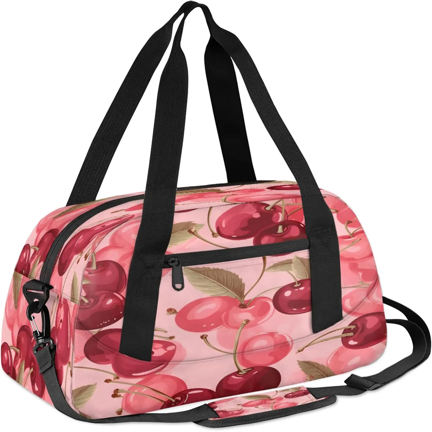 Cherry Cherries Pattern Kids Duffel Bag Lightweight Waterproof Sports Gym Bag with Front Zipper Pocket Foldable Weekender Overnight Bag for School Practice Gymnastic Ballet