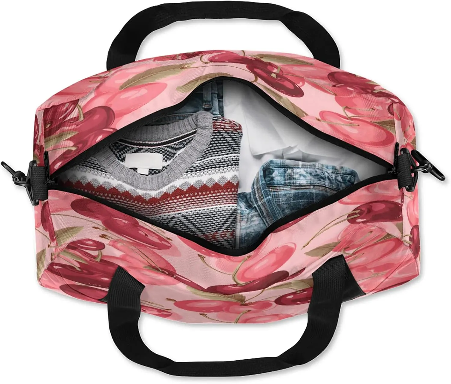 Cherry Cherries Pattern Kids Duffel Bag Lightweight Waterproof Sports Gym Bag with Front Zipper Pocket Foldable Weekender Overnight Bag for School Practice Gymnastic Ballet