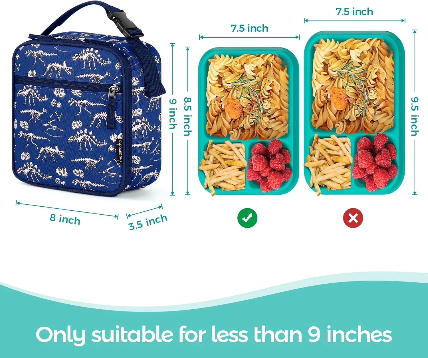 Choco Mocha Boys Lunch Box for School, Dinosaur Fossils Lunch Bag for Kids Toddler, Blue
