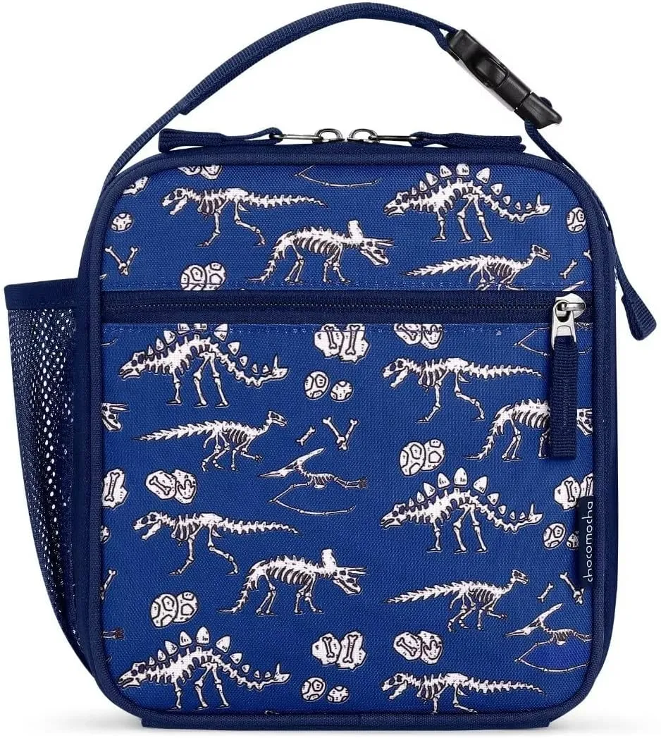 Choco Mocha Boys Lunch Box for School, Dinosaur Fossils Lunch Bag for Kids Toddler, Blue