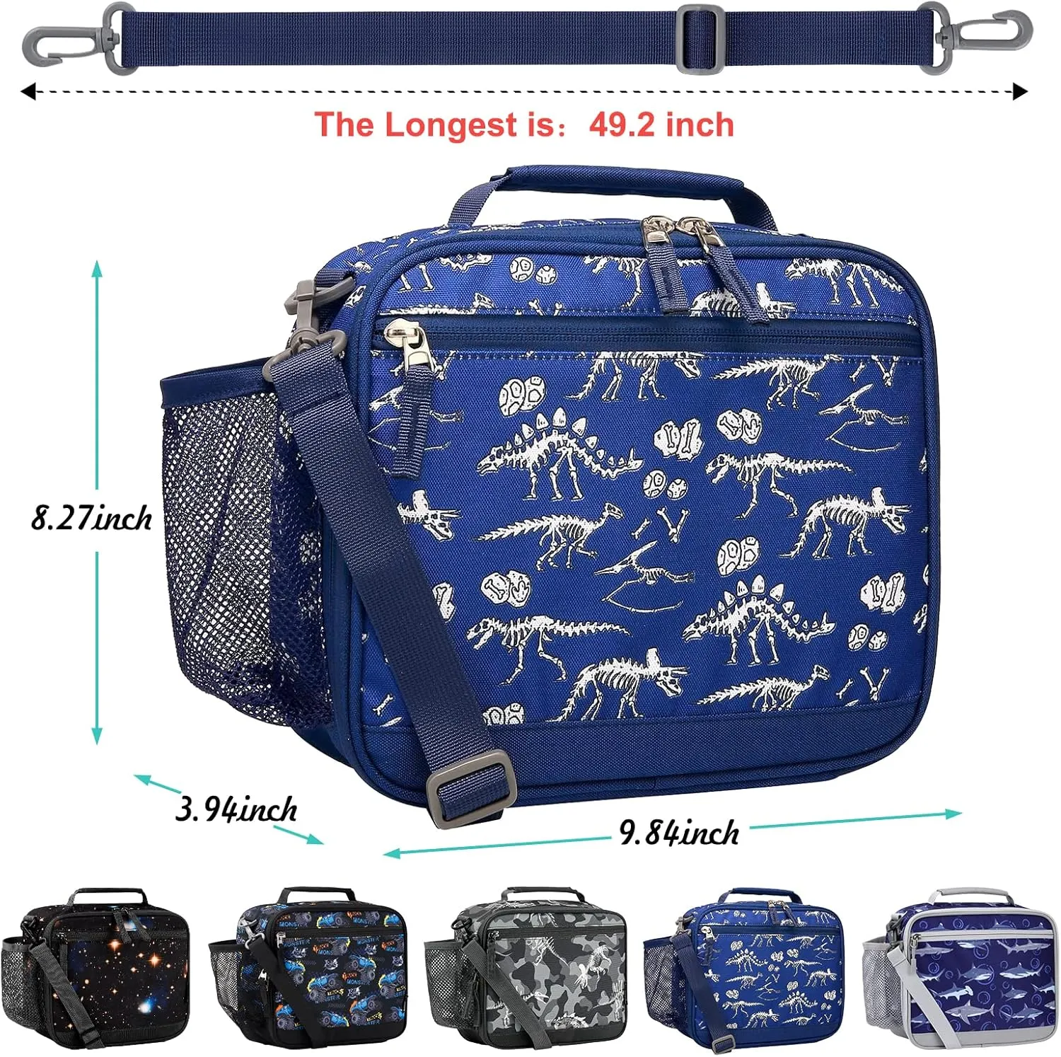 Choco Mocha Dinosaur Lunch Box for Boys Kids Lunch Box for Boys Lunch Boxes for School Boys Lunchbox for Kids Fossil Lunch Bag with Shoulder Strap for Toddler Preschool Kindergarten kids 3yrs  Blue