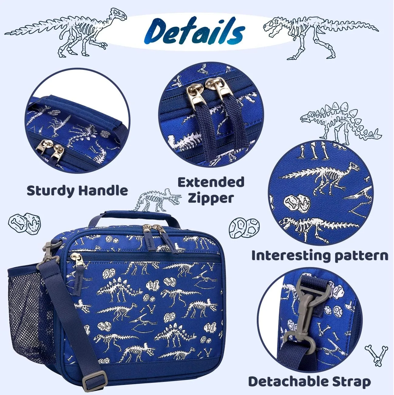 Choco Mocha Dinosaur Lunch Box for Boys Kids Lunch Box for Boys Lunch Boxes for School Boys Lunchbox for Kids Fossil Lunch Bag with Shoulder Strap for Toddler Preschool Kindergarten kids 3yrs  Blue
