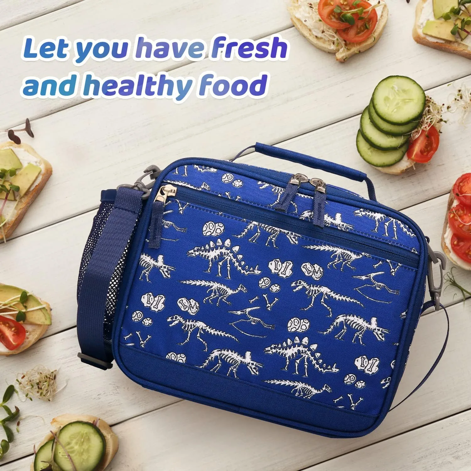Choco Mocha Dinosaur Lunch Box for Boys Kids Lunch Box for Boys Lunch Boxes for School Boys Lunchbox for Kids Fossil Lunch Bag with Shoulder Strap for Toddler Preschool Kindergarten kids 3yrs  Blue