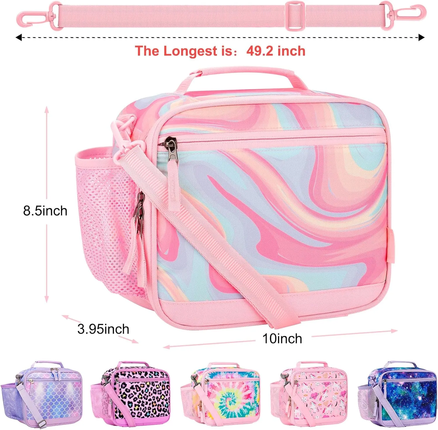 Choco Mocha Tie Dye Kids Lunch Box for Girls Lunch Boxes for School Lunch Bag for Girls with Shoulder Strap for Toddler Preschool Kindergarten kids Pink