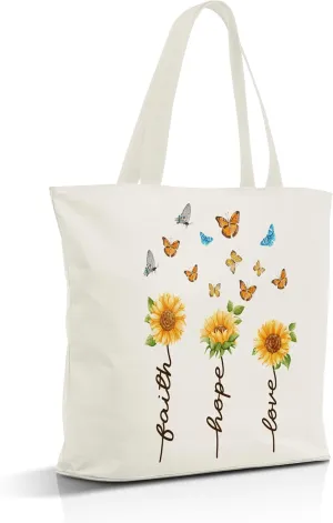 Christian Gifts Canvas Tote Bag Aesthetic for Women, Religious Birthday Gifts Reusable Grocery Shopping Bags