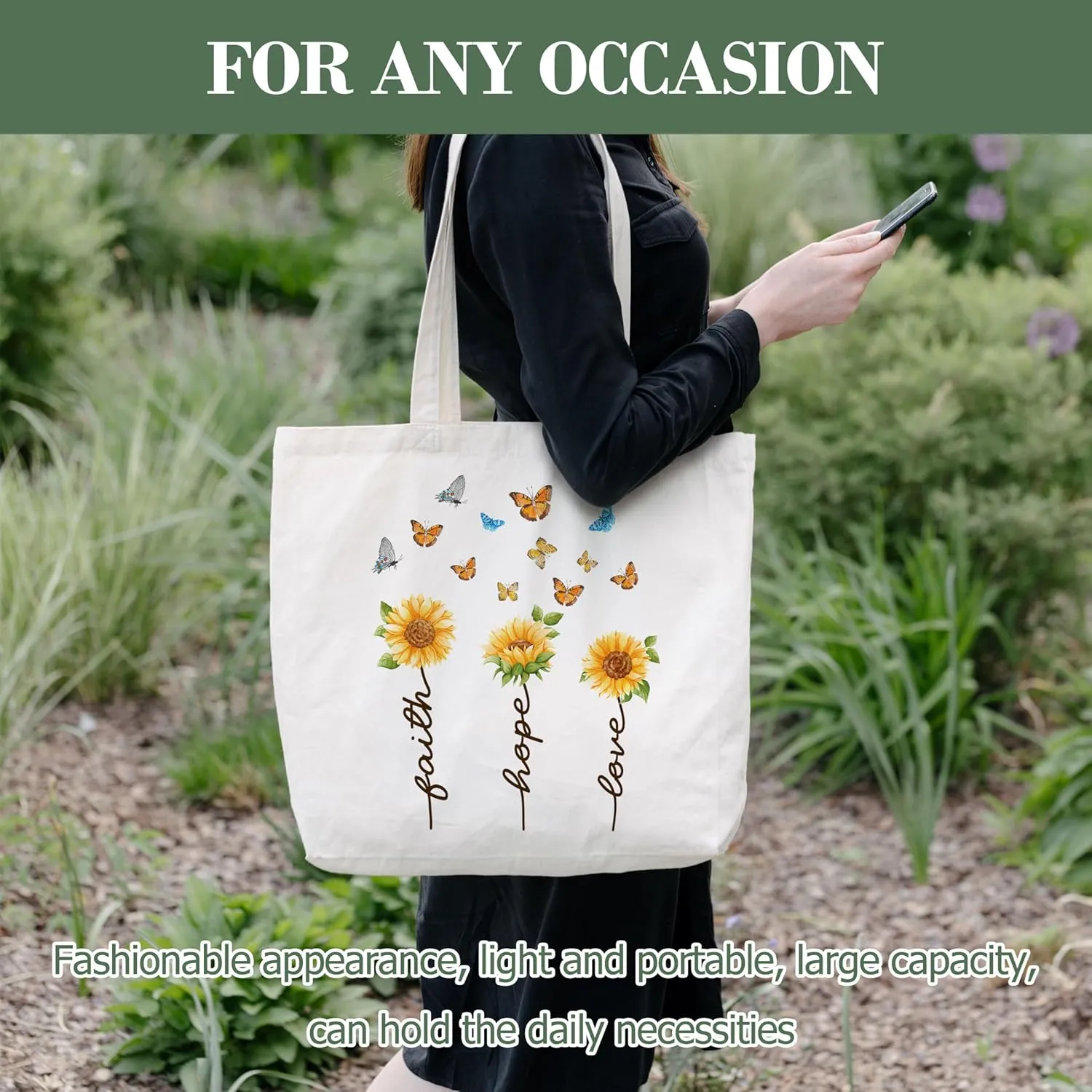 Christian Gifts Canvas Tote Bag Aesthetic for Women, Religious Birthday Gifts Reusable Grocery Shopping Bags