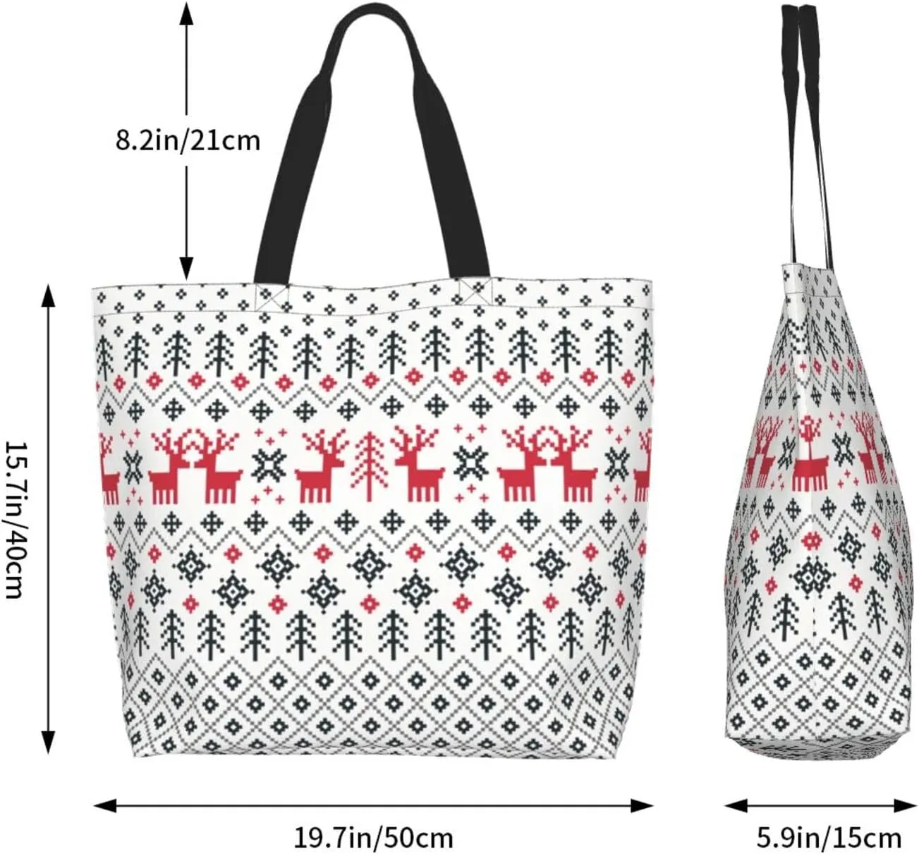 Christmas Bag, Red Christmas Snowflakes Reusable Grocery Bags, Xmas Tote Bag for Women Men Outdoor Shopping,Travel