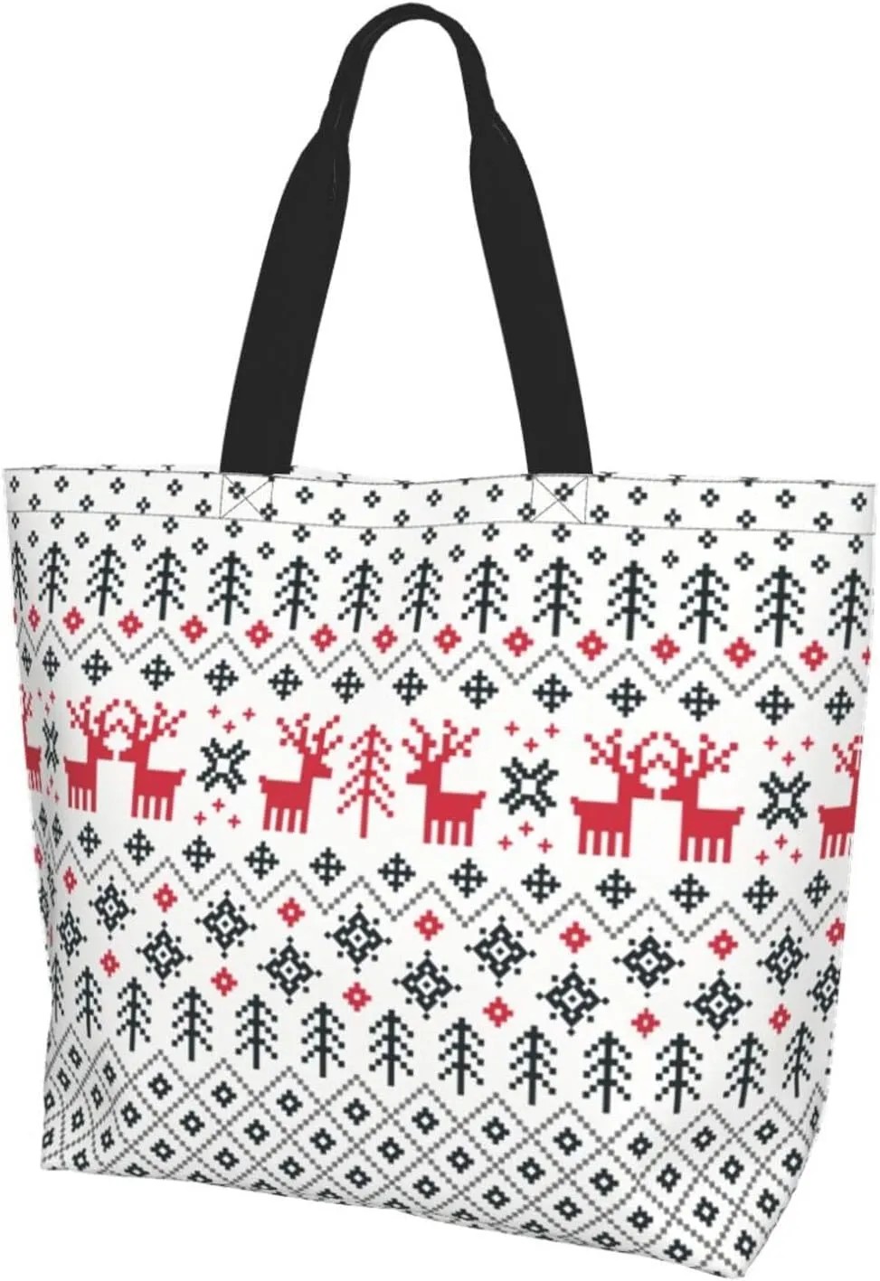 Christmas Bag, Red Christmas Snowflakes Reusable Grocery Bags, Xmas Tote Bag for Women Men Outdoor Shopping,Travel