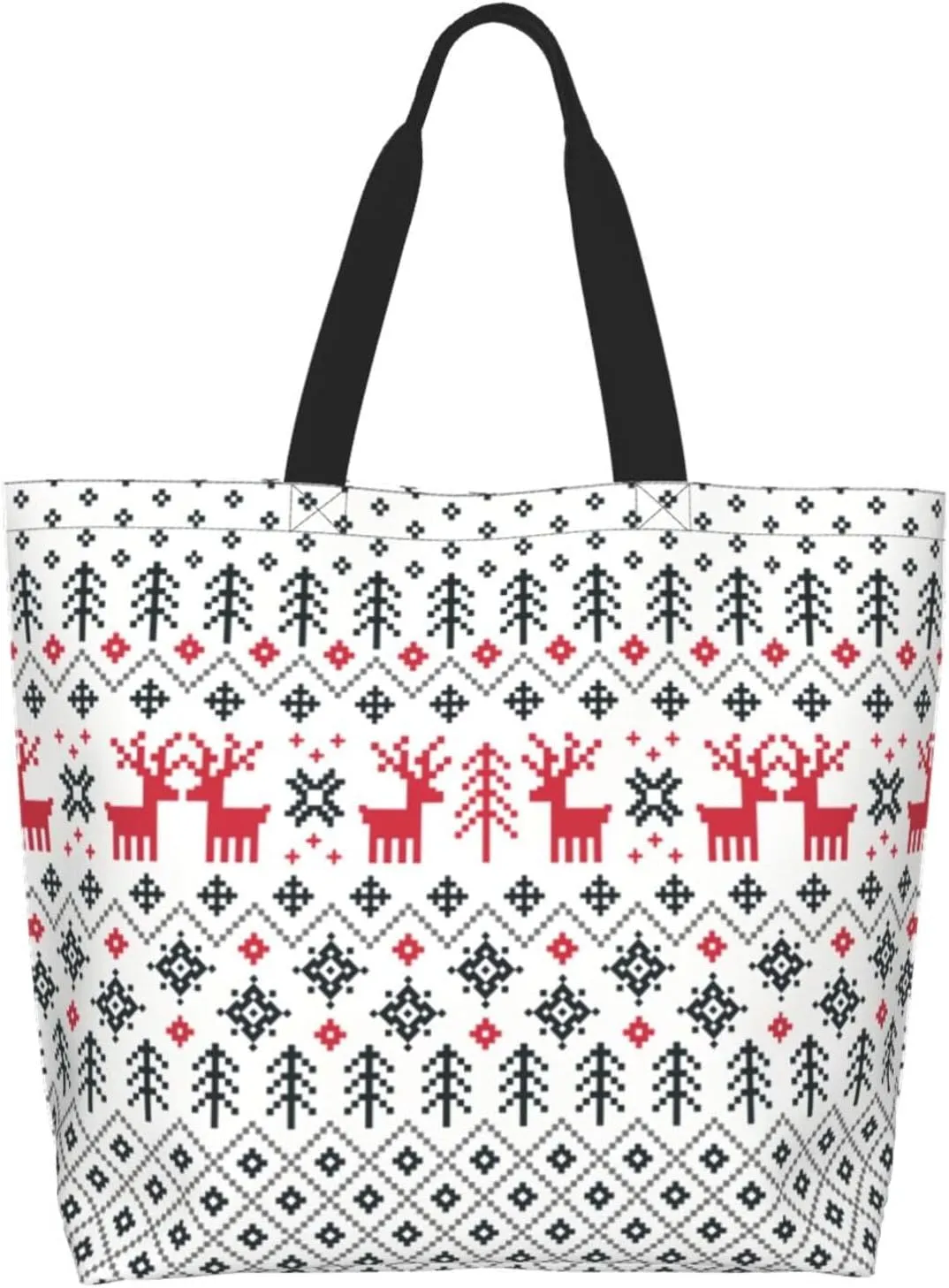 Christmas Bag, Red Christmas Snowflakes Reusable Grocery Bags, Xmas Tote Bag for Women Men Outdoor Shopping,Travel
