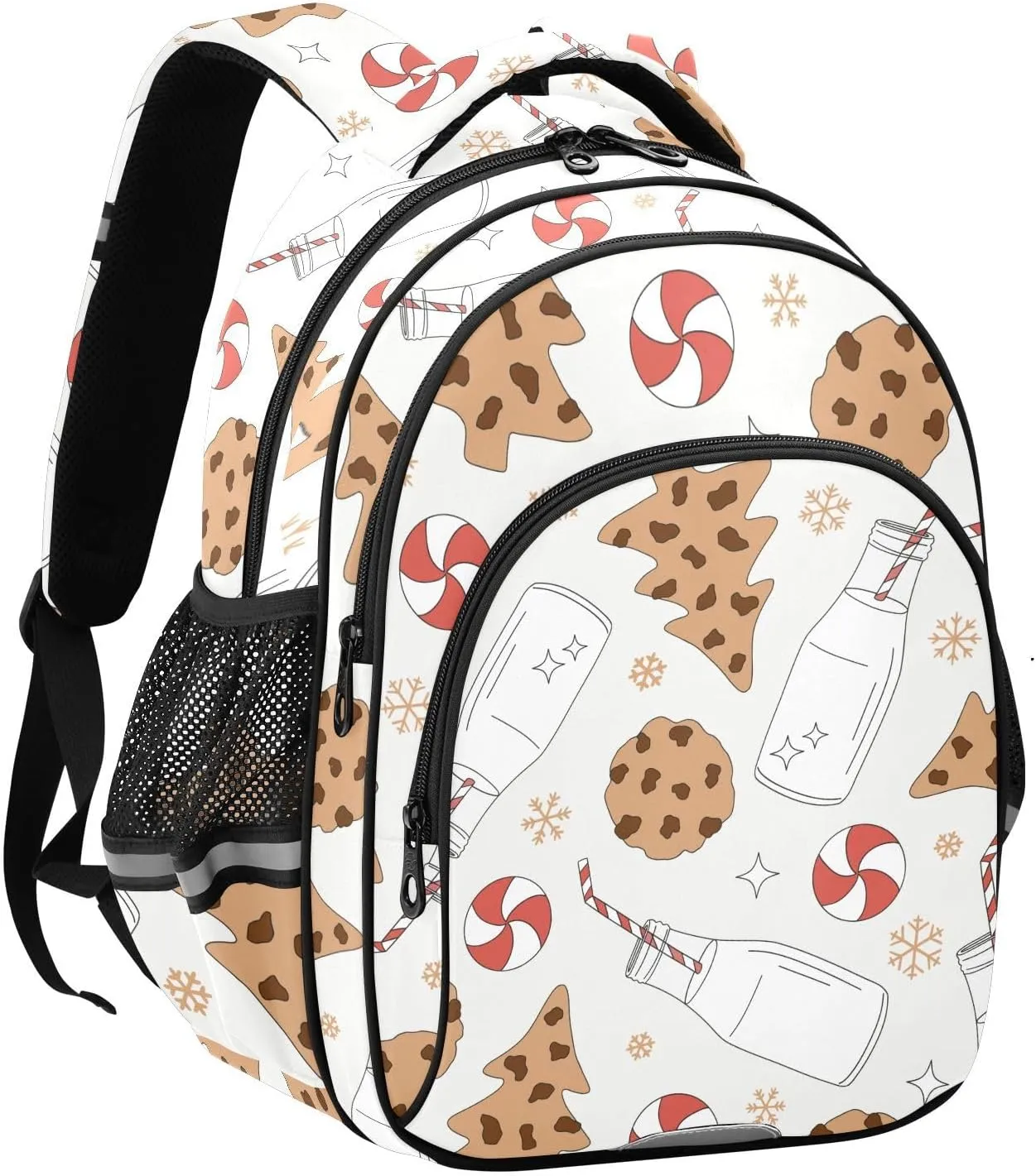 Christmas Chocolate Chip Cookies Milk Bottle Backpack for Kids Elementary School Bag Boys Girls Bookbag Travel Backpack Daypack