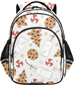Christmas Chocolate Chip Cookies Milk Bottle Backpack for Kids Elementary School Bag Boys Girls Bookbag Travel Backpack Daypack