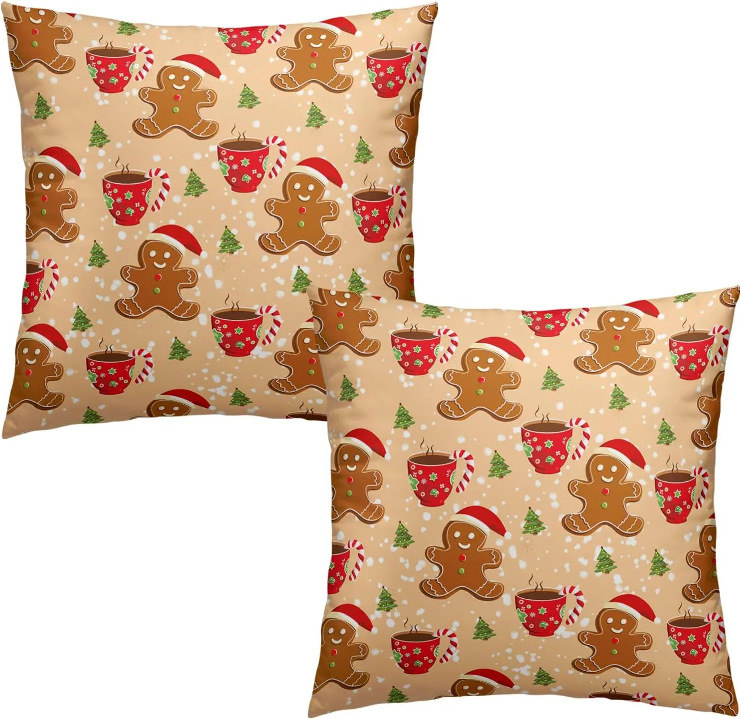 Christmas Gingerbread Man Decorative Throw Pillow Covers 18x18 Set of 2 Cute Candy Cane Hot Cocoa Xmas Tree Print Pillow Cases Orange Christmas Pillowcases Winter Holiday Decor for Home Couch