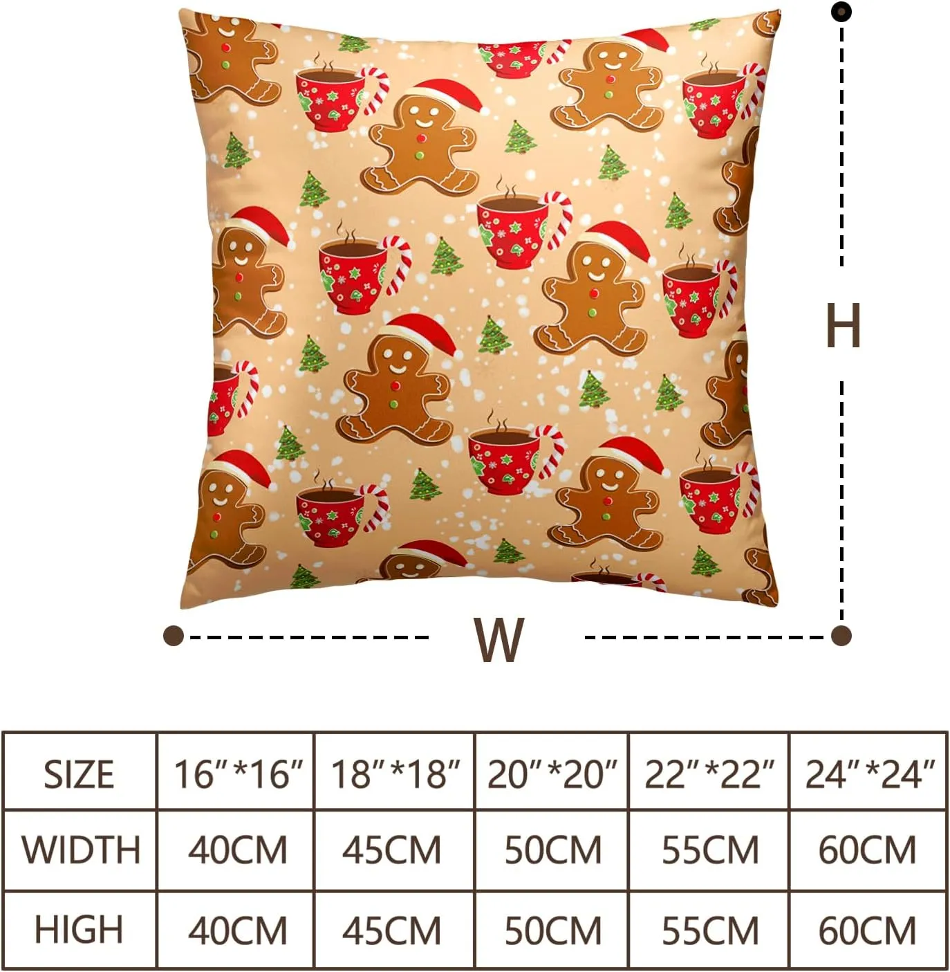Christmas Gingerbread Man Decorative Throw Pillow Covers 18x18 Set of 2 Cute Candy Cane Hot Cocoa Xmas Tree Print Pillow Cases Orange Christmas Pillowcases Winter Holiday Decor for Home Couch