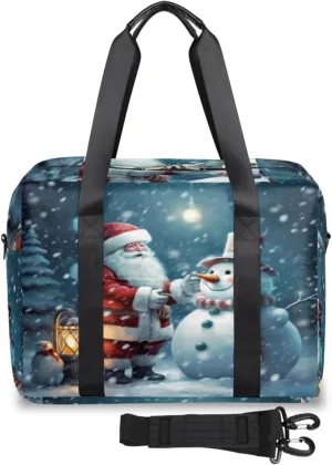 Christmas Santa Claus Oil Lamp Snowman Womens Travel Bags, Weekender Carry on for Women, Sports Gym Bag, Workout Duffel bag, Overnight Shoulder Bag