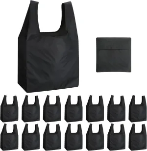 Chumia 50 Pack Reusable Grocery Bags Foldable Portable Shopping Bags Polyester Washable Grocery Bag with Handles (Black)