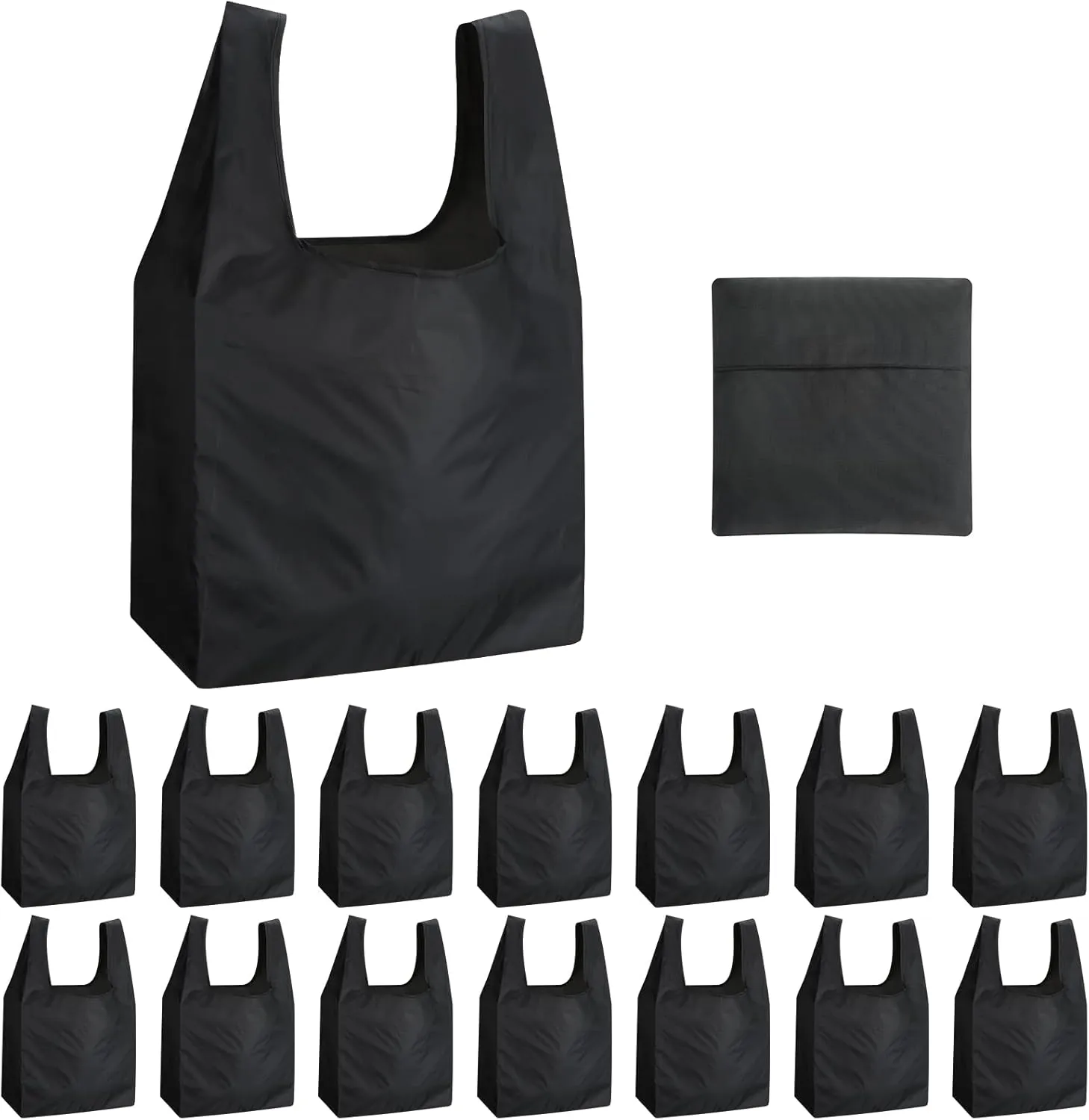 Chumia 50 Pack Reusable Grocery Bags Foldable Portable Shopping Bags Polyester Washable Grocery Bag with Handles (Black)