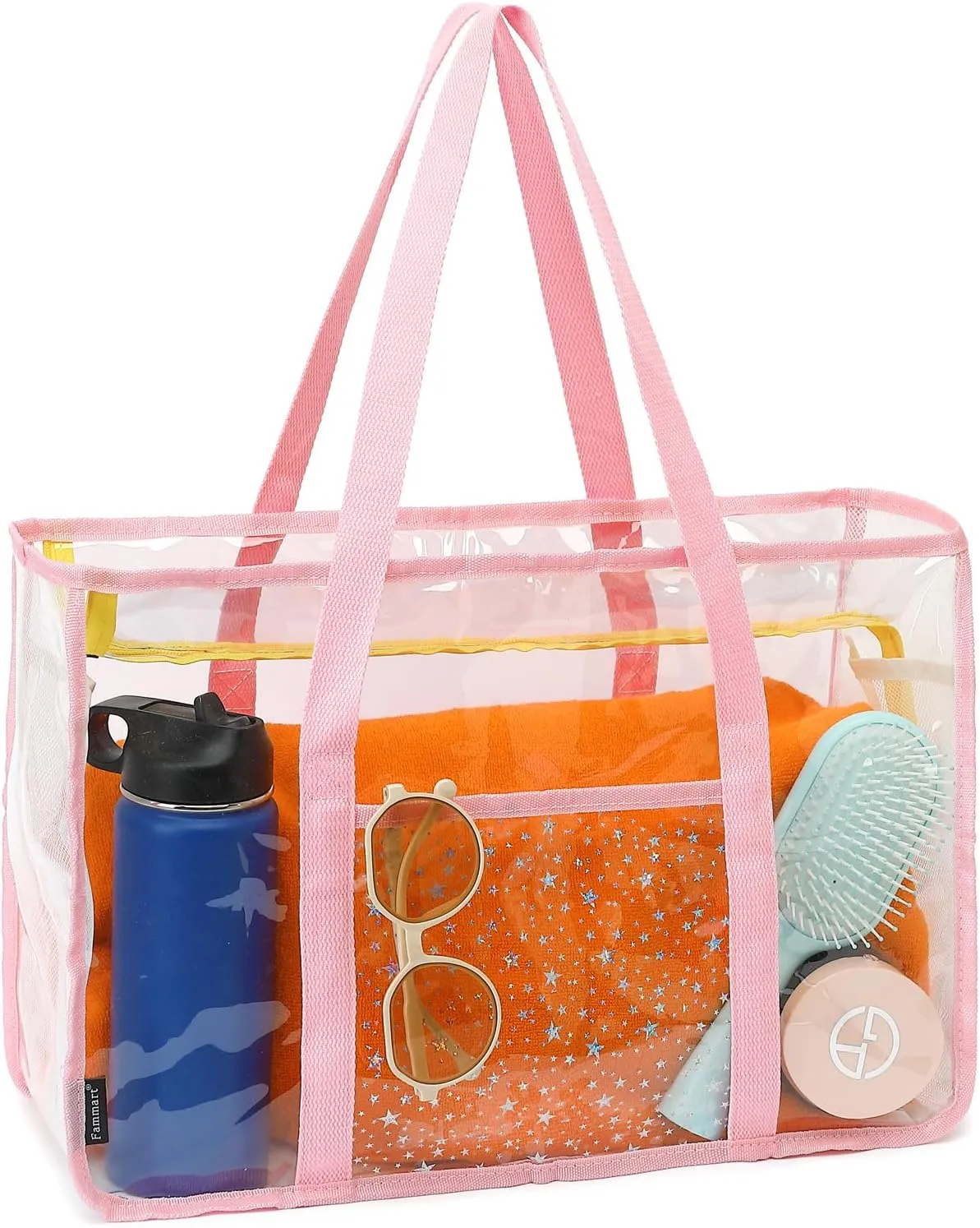 Clear Beach Bag for Women, Large Clear Tote Bag for Stadium Events - Zipper Closure, Waterproof, Sandproof