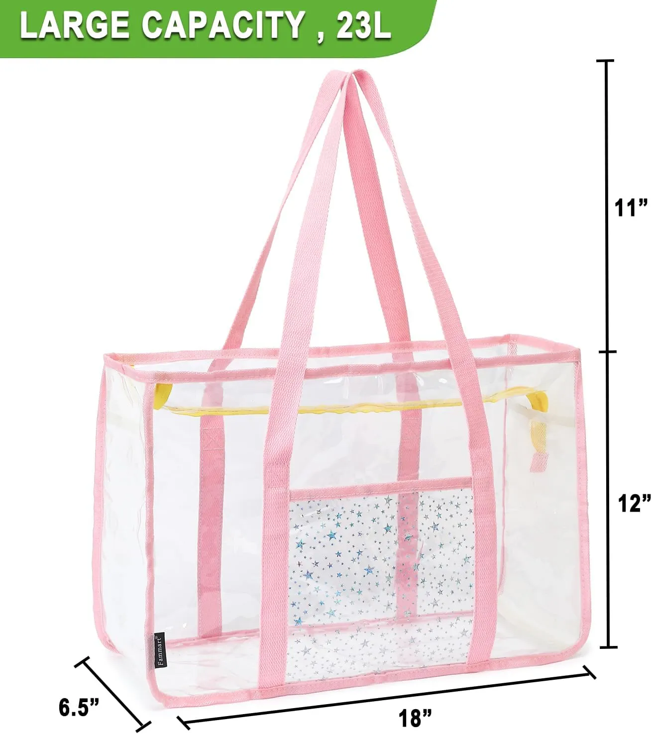 Clear Beach Bag for Women, Large Clear Tote Bag for Stadium Events - Zipper Closure, Waterproof, Sandproof