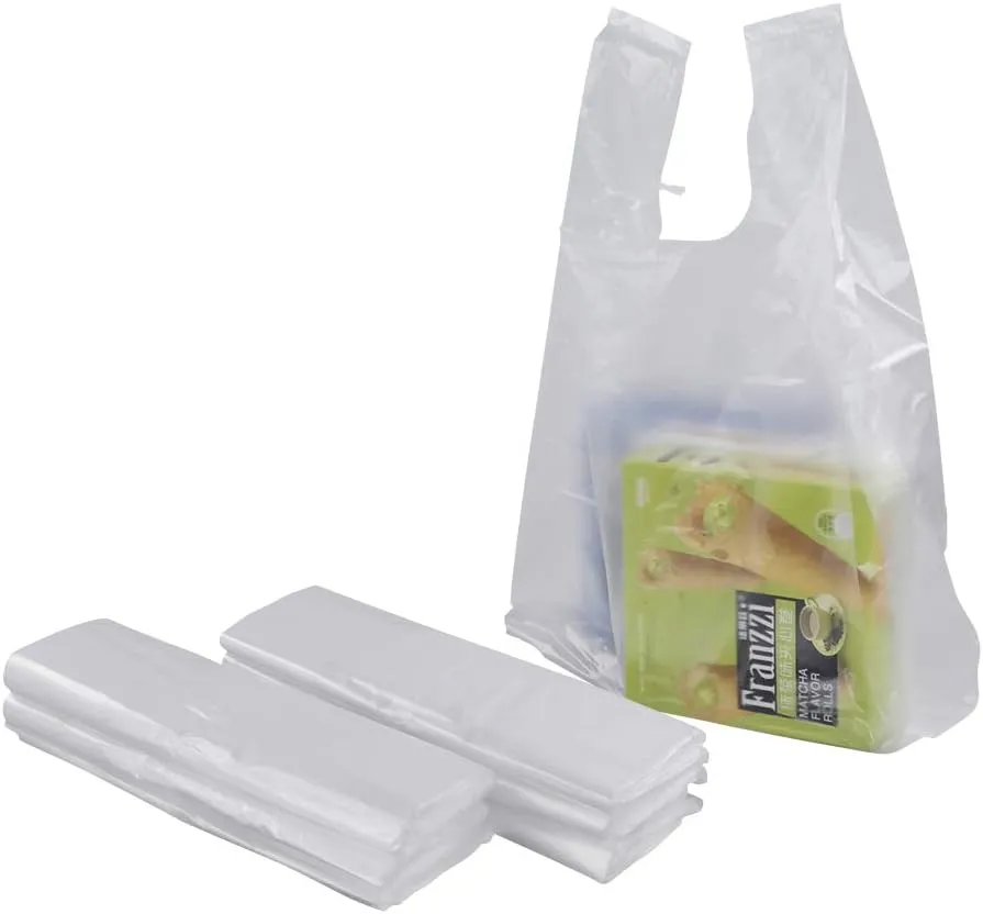 Clear Plastic Handle T-shirt Shopping Bags, 400 Counts Reusable Carryout Bags