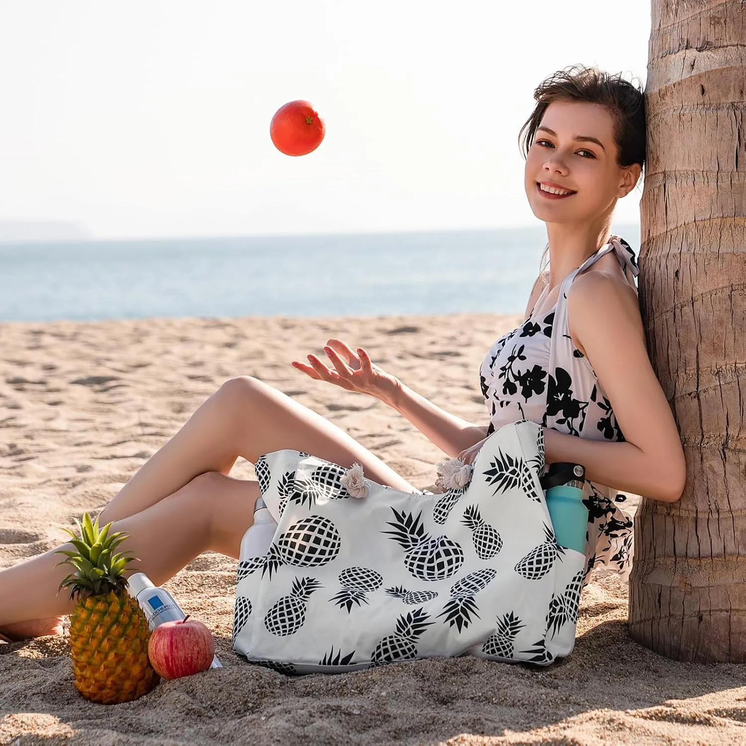Clothirily Beach Bag for Women - Large Beach Tote Bag, Waterproof Sandproof Beach Bag with Zipper, Large Swim Pool Beach Tote