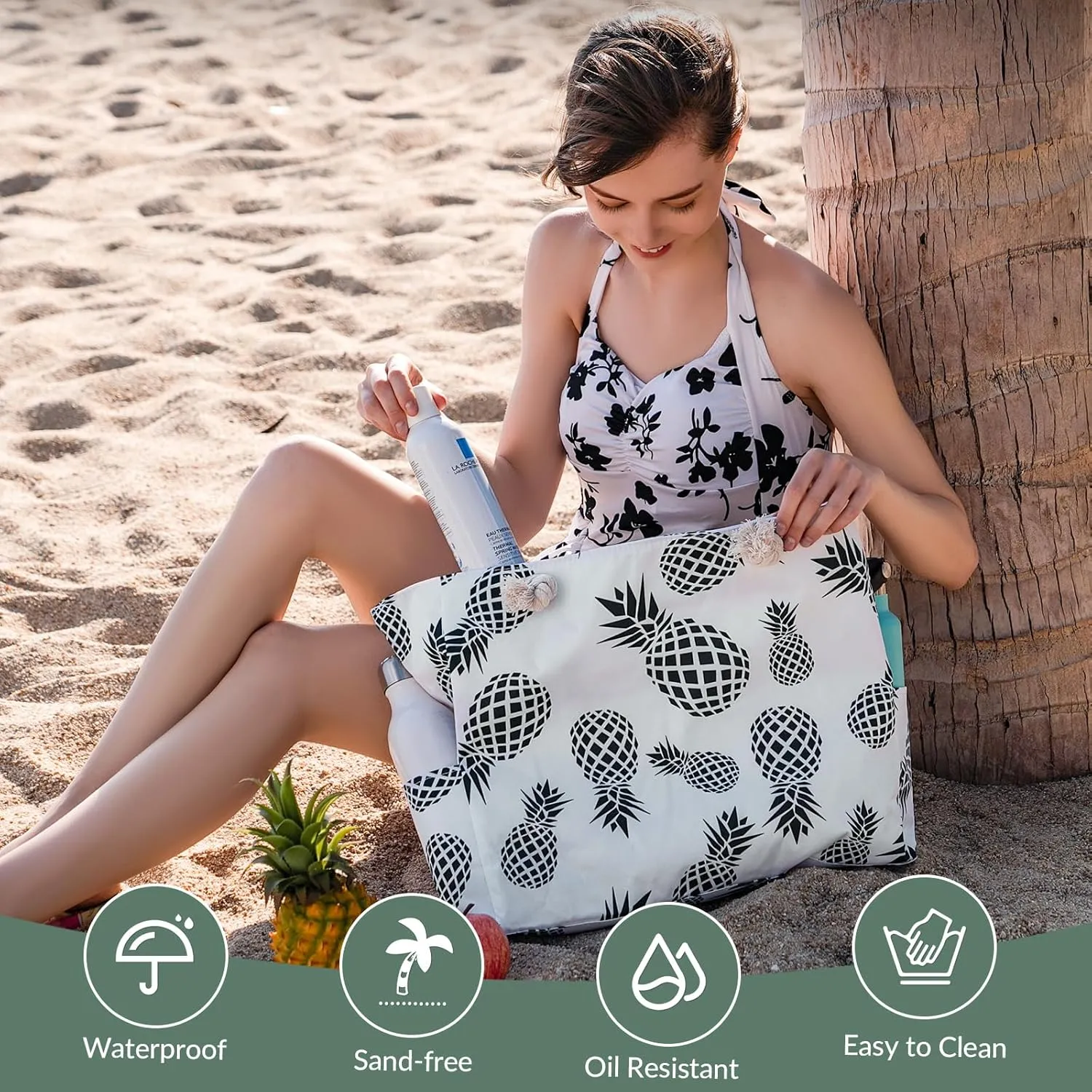 Clothirily Beach Bag for Women - Large Beach Tote Bag, Waterproof Sandproof Beach Bag with Zipper, Large Swim Pool Beach Tote