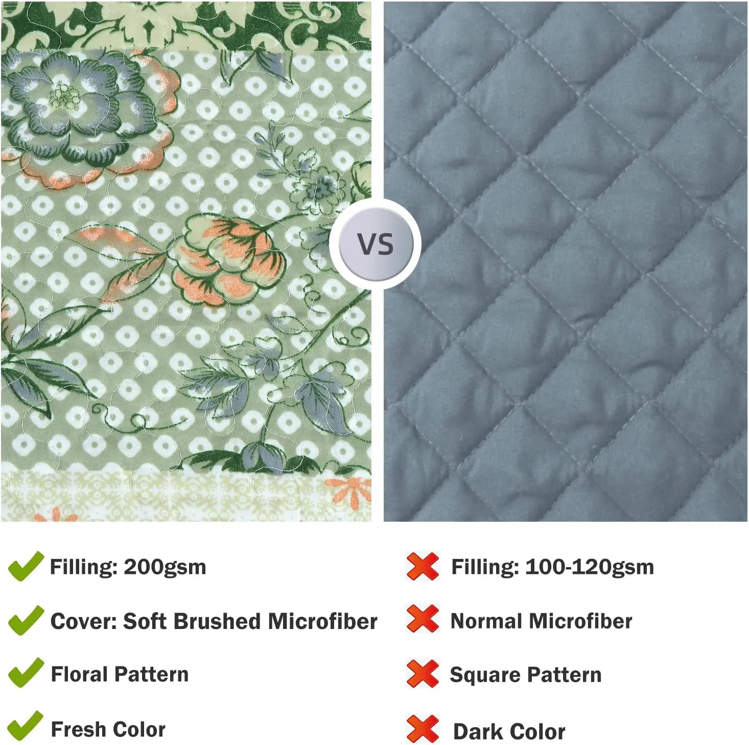 Cmfshape Summer Floral King Quilted Bedspread,Romantic Green Quilt Set King,Reversible Stitched Bedding Set All Season,Soft Lightweight Coverlet with Pillow Cases (Green&White, King102 x90)