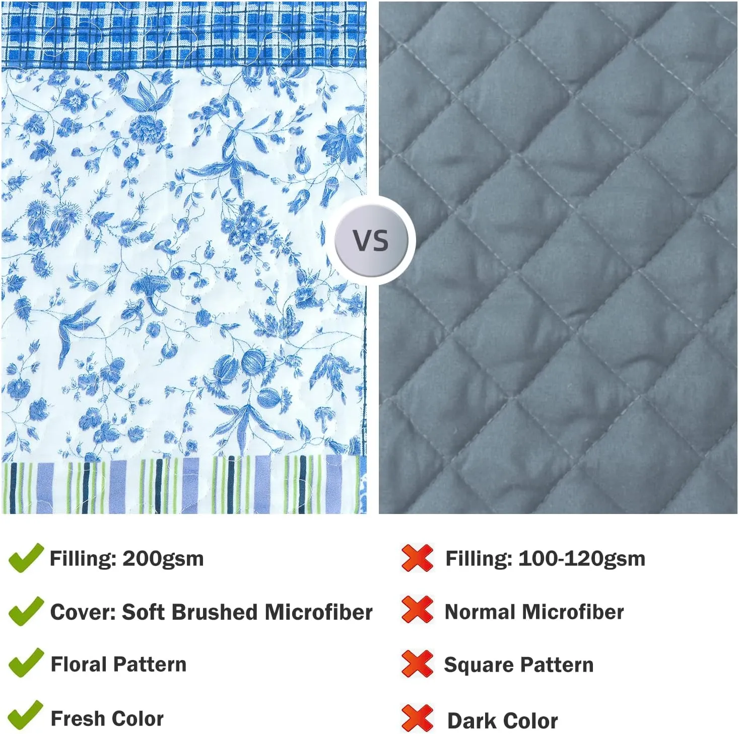 Cmfshape Summer Floral King Quilted Bedspread,Romantic Pink Quilt Set,Reversible Stitched Bedding Cover All Season,Soft Lightweight Coverlet with Pillow Cases (Blue&White, King(102"x90"))