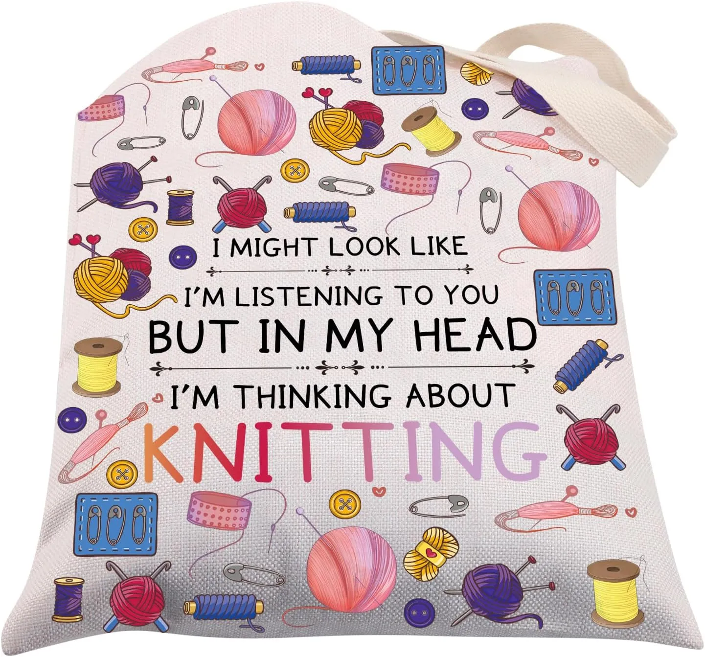CMNIM Knitting Canvas Tote Bag - Lovers Gifts for Knitters & Crocheters - Funny Knitting Tote Bag