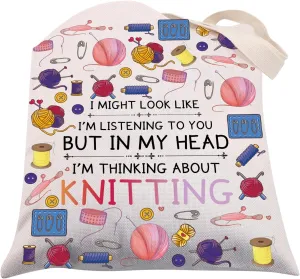 CMNIM Knitting Canvas Tote Bag - Lovers Gifts for Knitters & Crocheters - Funny Knitting Tote Bag