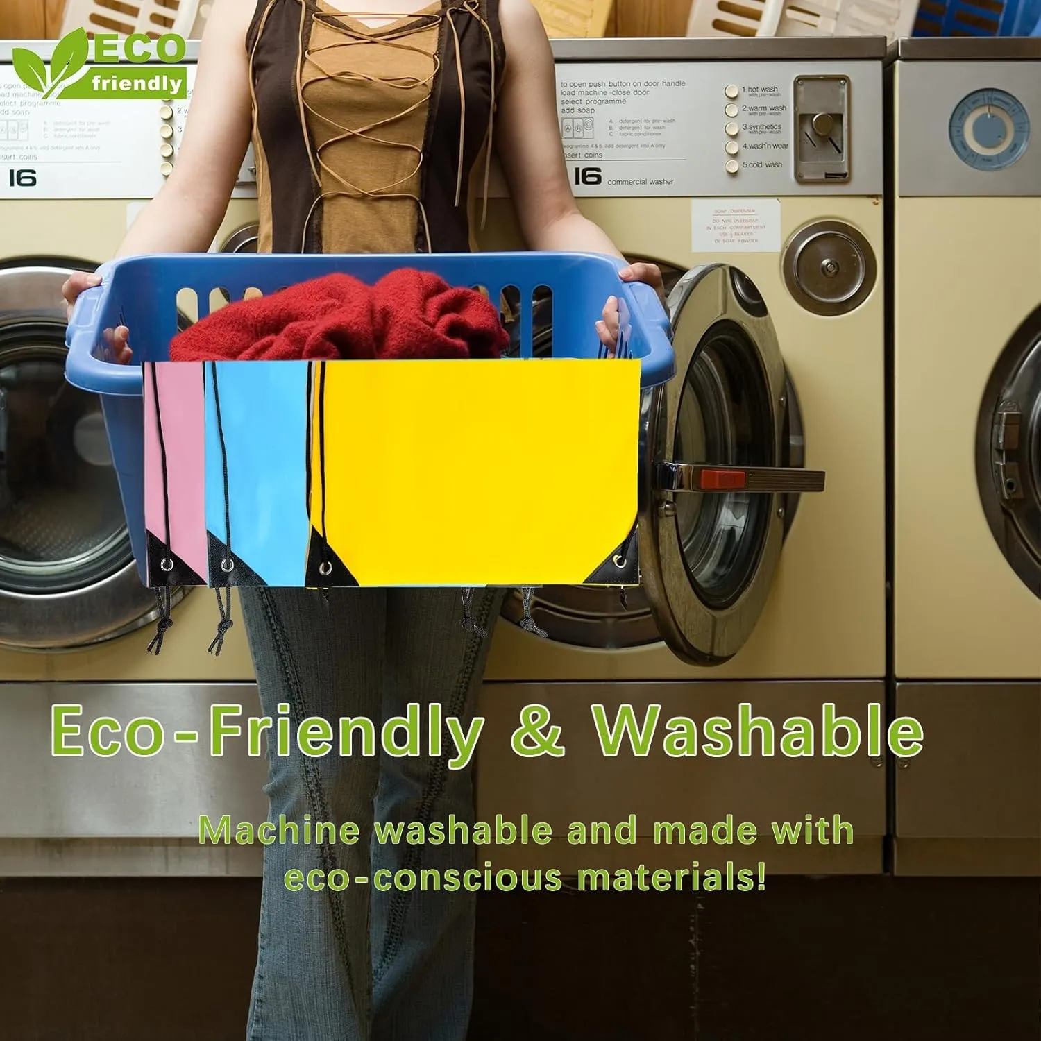 CODOBON Lightweight Drawstring Backpack – Foldable with 2 Compartments & Zip Pocket | Cable Port for Easy Access | Eco-Friendly for Gym, Travel, Everyday Use (20L, Yellow)