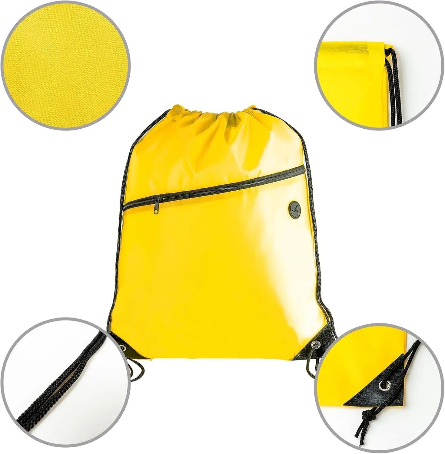 CODOBON Lightweight Drawstring Backpack – Foldable with 2 Compartments & Zip Pocket | Cable Port for Easy Access | Eco-Friendly for Gym, Travel, Everyday Use (20L, Yellow)