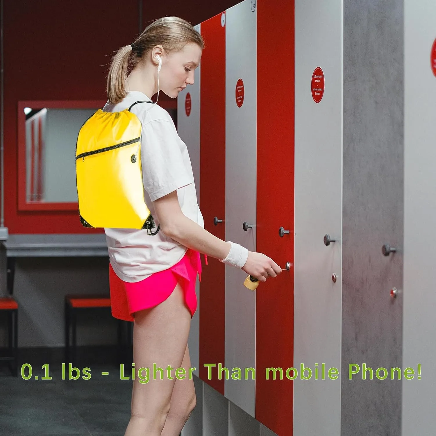 CODOBON Lightweight Drawstring Backpack – Foldable with 2 Compartments & Zip Pocket | Cable Port for Easy Access | Eco-Friendly for Gym, Travel, Everyday Use (20L, Yellow)