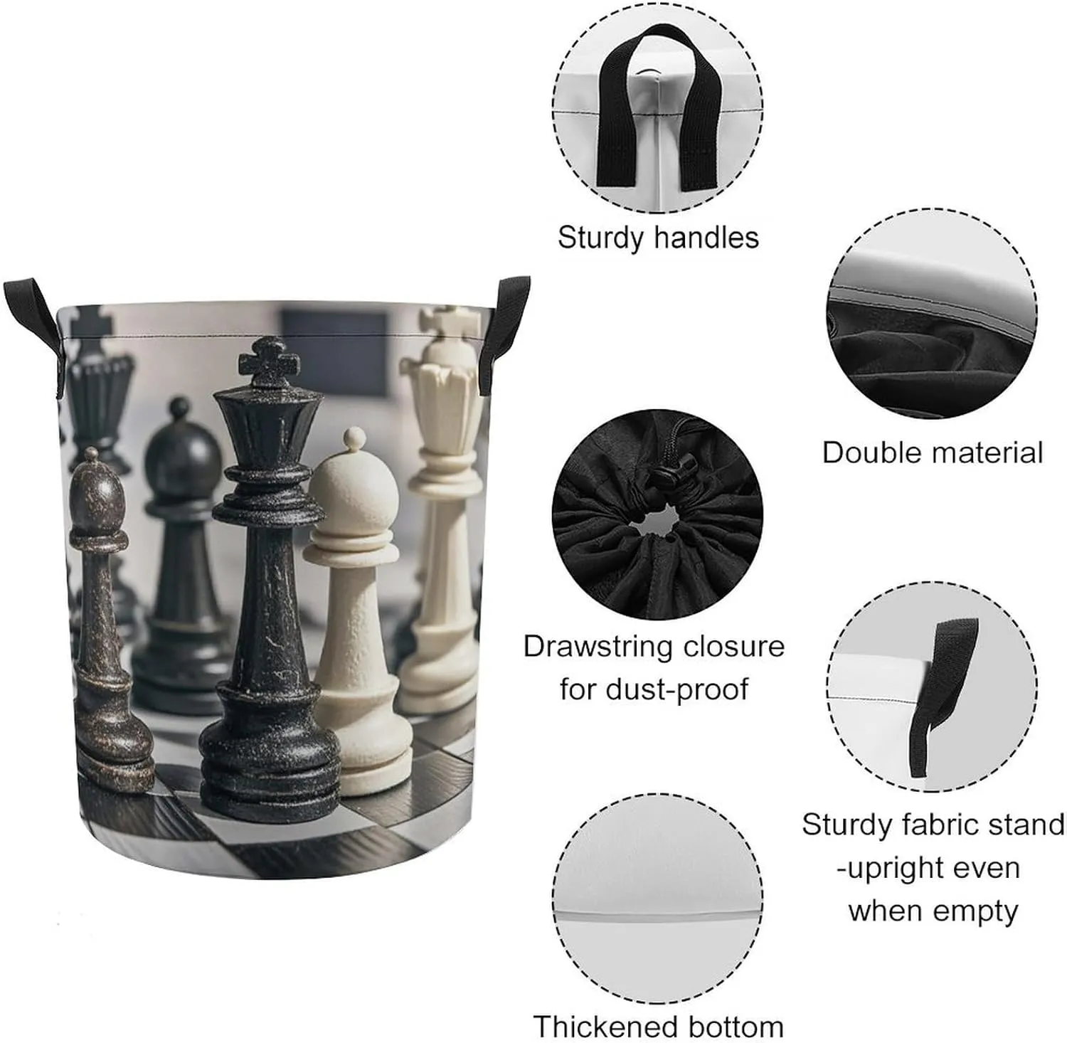 Collapsible Laundry Hamper Waterproof Drawstring Laundry Basket Space-Saving Foldable Draughts Dirty Clothes Hamper for Home Dorm & Travel