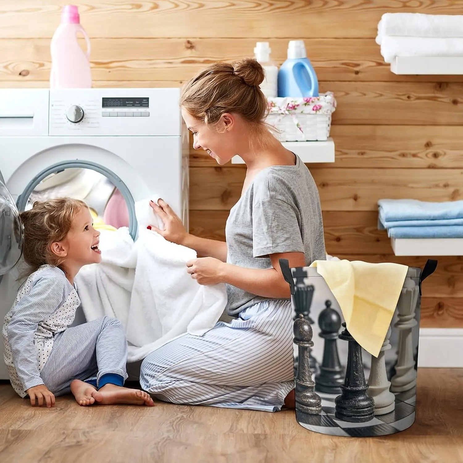 Collapsible Laundry Hamper Waterproof Drawstring Laundry Basket Space-Saving Foldable Draughts Dirty Clothes Hamper for Home Dorm & Travel