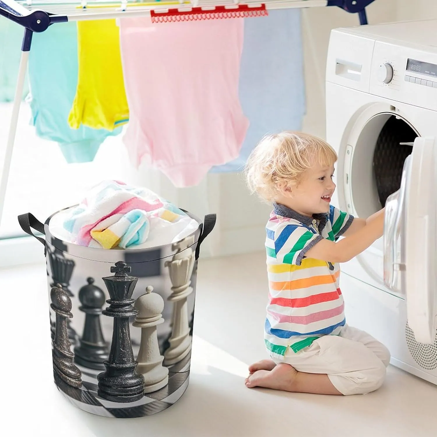 Collapsible Laundry Hamper Waterproof Drawstring Laundry Basket Space-Saving Foldable Draughts Dirty Clothes Hamper for Home Dorm & Travel