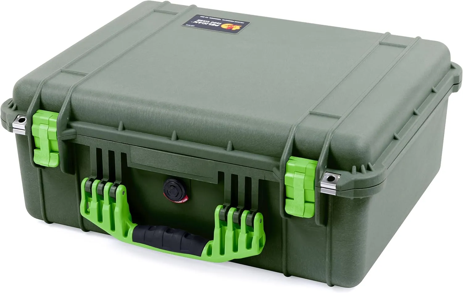 ColorCase Pelican 1550 Case OD Green - Medium Size Waterproof Case with Pick & Pluck Foam Set & Convoluted Lid Foam - Lime Green Handles & Latches