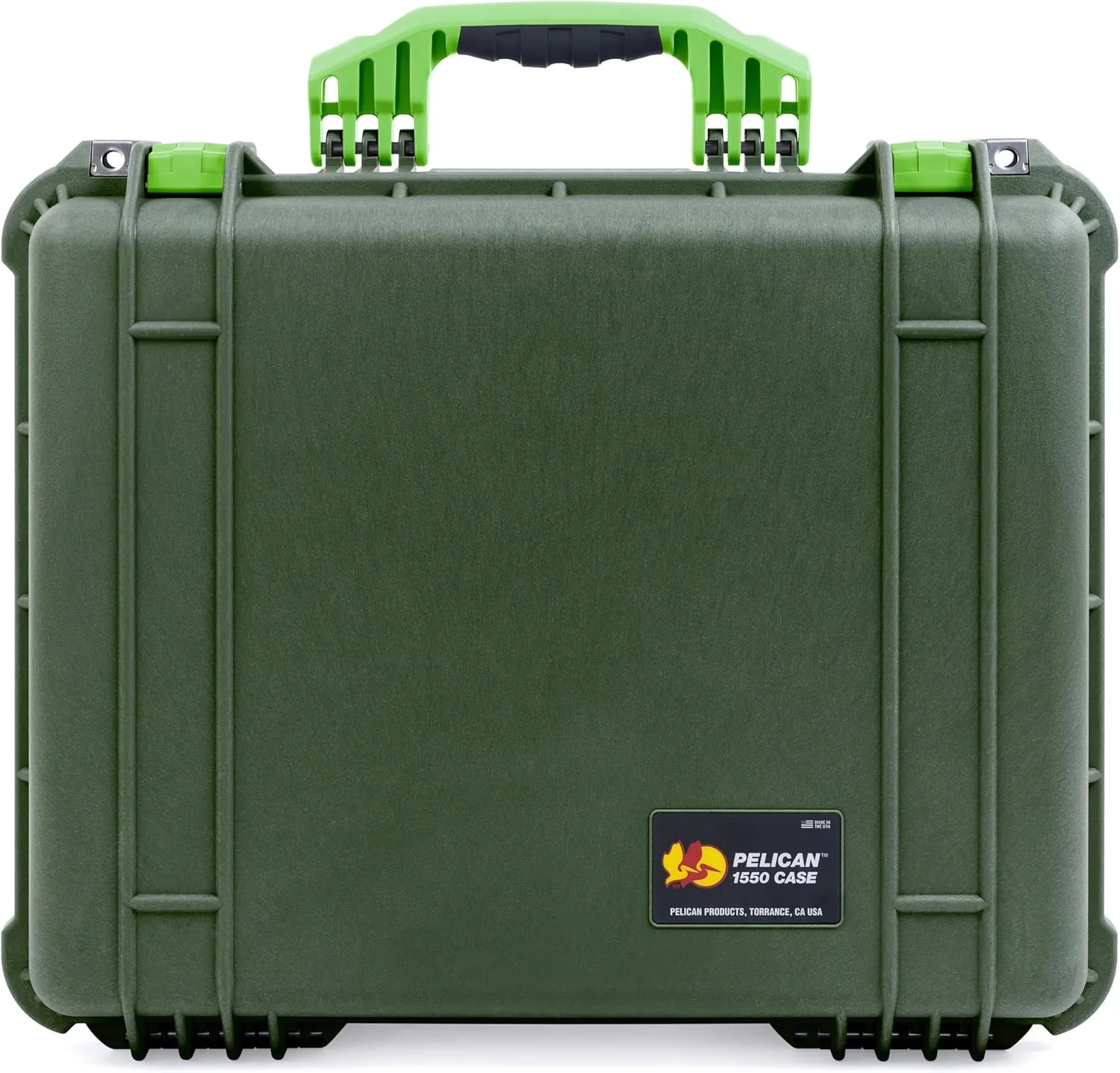 ColorCase Pelican 1550 Case OD Green - Medium Size Waterproof Case with Pick & Pluck Foam Set & Convoluted Lid Foam - Lime Green Handles & Latches