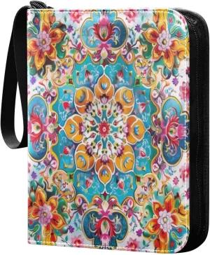 Colorful Arabesques Card Binder 4-Pocket, 400 Pockets PU Waterproof Zippered Collector Card Album with 50 Removable Sleeves for Trading, Game Cards