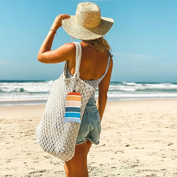 Colorful Beach Blanket Sandfroof, 78”x 86” Large Waterproof Beach Mat Sand Free w/ 4 Stakes for 1-6 People, Big Compact Foldable Picnic Pockets Blanket for Travel, Camping, Hiking - Thick Stripes