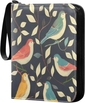 Colorful Bird_16 Card Binder 4-Pocket, 400 Pockets PU Waterproof Zippered Collector Card Album with 50 Removable Sleeves for Trading, Game Cards