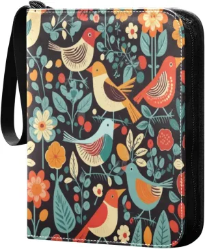 Colorful Birds Card Binder 4-Pocket, 400 Pockets PU Waterproof Zippered Collector Card Album with 50 Removable Sleeves for Trading, Game Cards