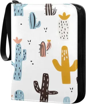 Colorful Cactus Card Binder 4-Pocket, 400 Pockets PU Waterproof Zippered Collector Card Album with 50 Removable Sleeves for Trading, Game Cards