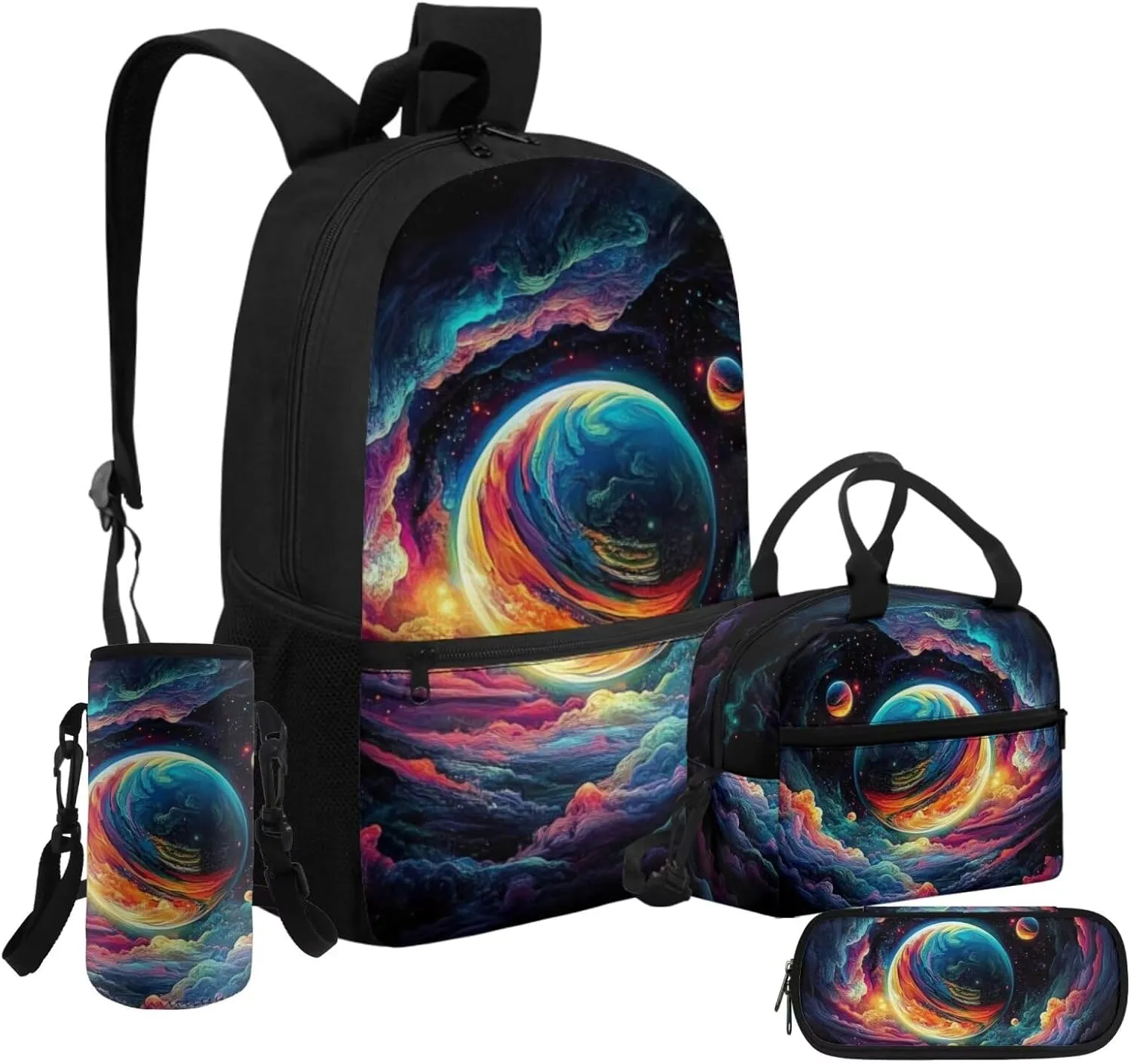 Colorful Cloud Planet Backpack Set with Lunchbox Versatile School Backpack for Boys 4 Pieces Boys School Bags for Elementary School Travel Casual Rucksack
