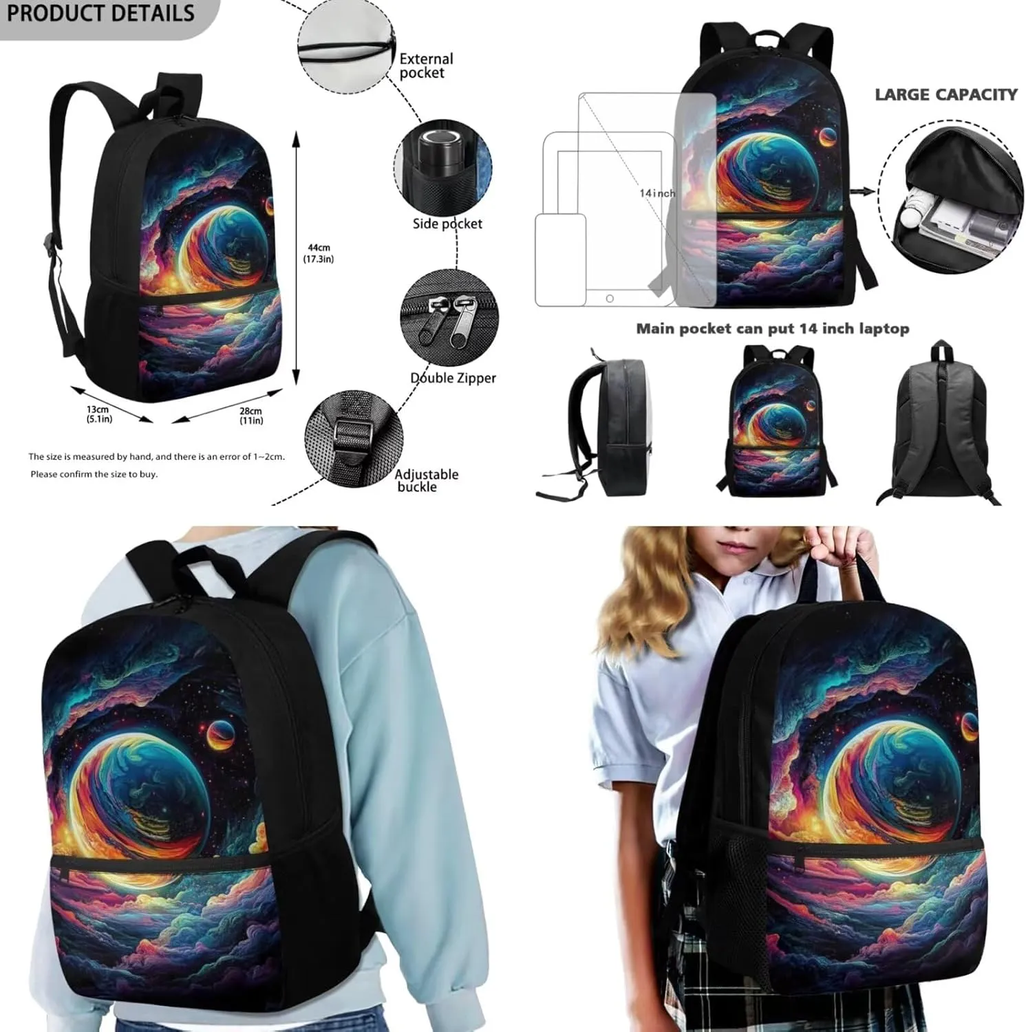 Colorful Cloud Planet Backpack Set with Lunchbox Versatile School Backpack for Boys 4 Pieces Boys School Bags for Elementary School Travel Casual Rucksack