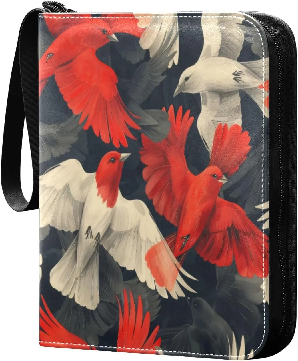 Colorful Cute Birds Card Binder 4-Pocket, 400 Pockets PU Waterproof Zippered Collector Card Album with 50 Removable Sleeves for Trading, Game Cards
