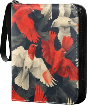 Colorful Cute Birds Card Binder 4-Pocket, 400 Pockets PU Waterproof Zippered Collector Card Album with 50 Removable Sleeves for Trading, Game Cards