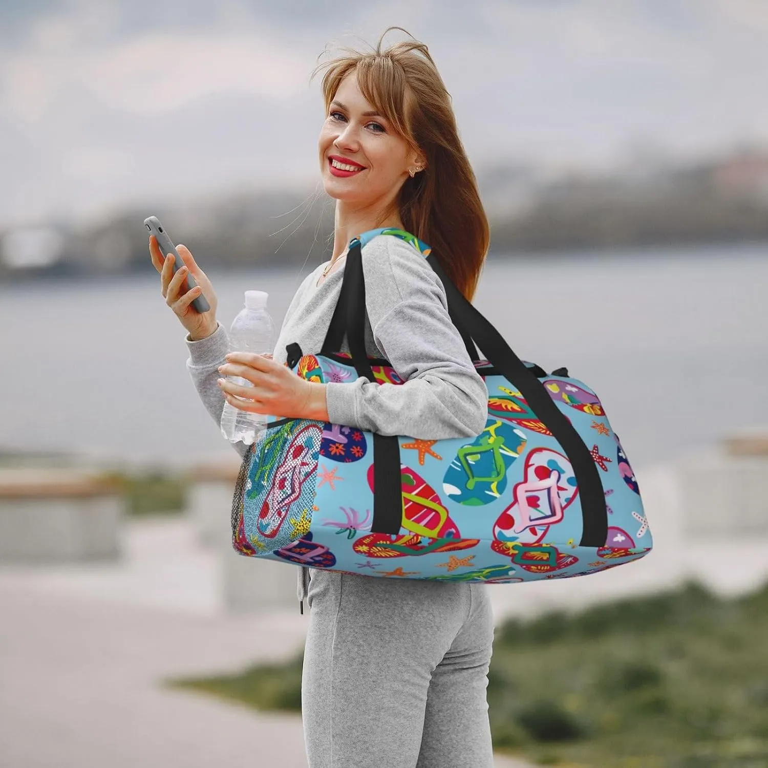 Colorful Flip-Flop Starfish Duffle Bag Foldable Travel Tote Bag Carry On Large Weekender Overnight Bags Waterproof Gym Bag For Women Men