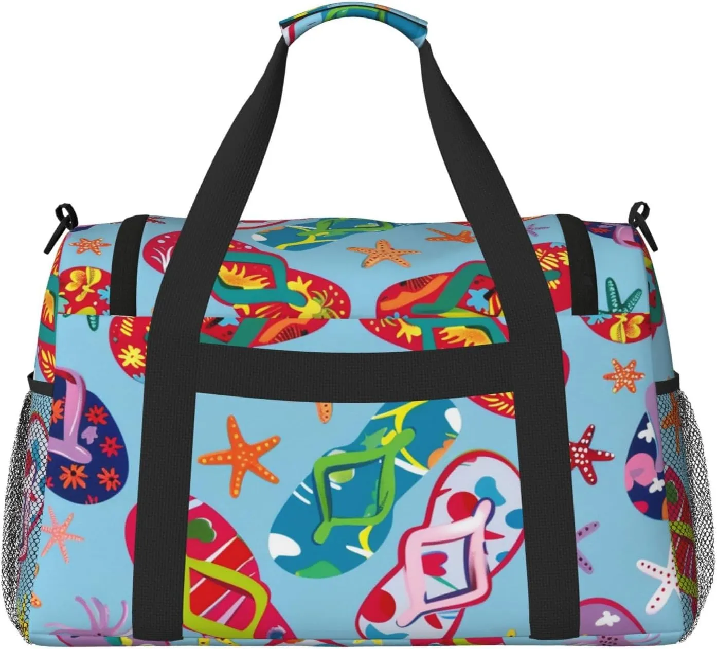 Colorful Flip-Flop Starfish Duffle Bag Foldable Travel Tote Bag Carry On Large Weekender Overnight Bags Waterproof Gym Bag For Women Men