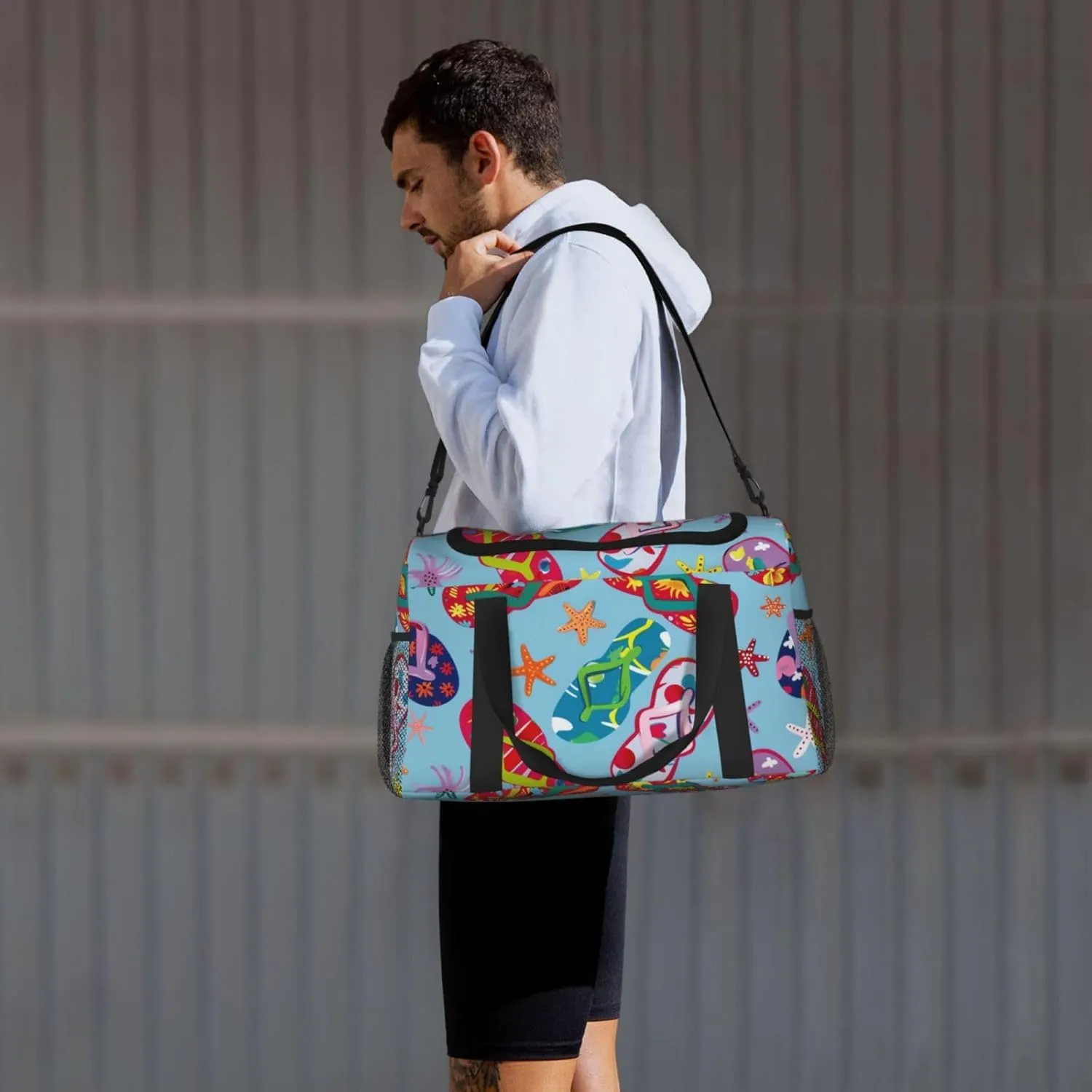 Colorful Flip-Flop Starfish Duffle Bag Foldable Travel Tote Bag Carry On Large Weekender Overnight Bags Waterproof Gym Bag For Women Men